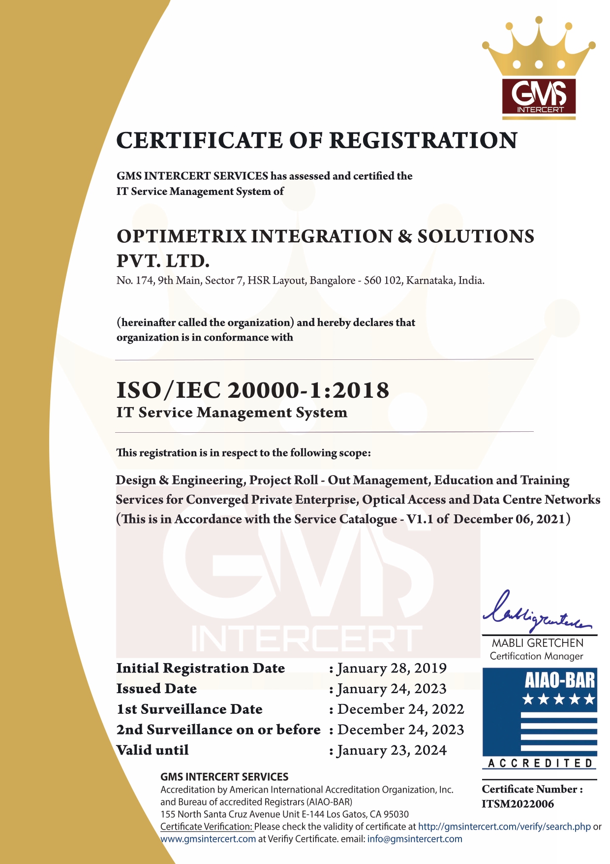 ISO: 20000-1:2018 Certificate